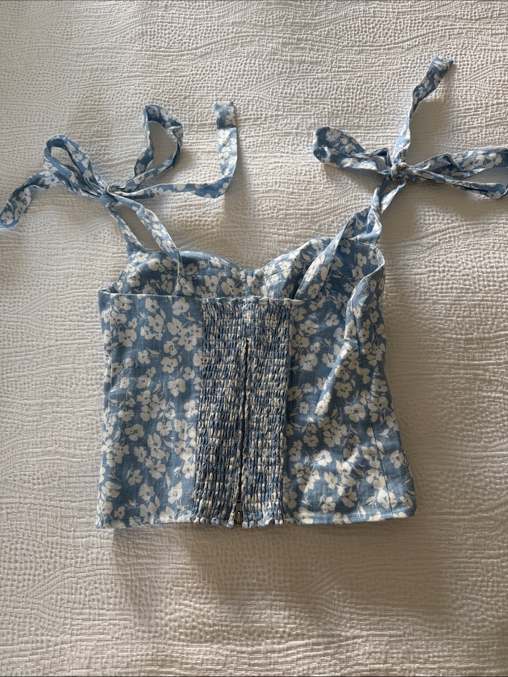 Reformation Blue Floral Tie-Shoulder Bustier Crop Top - Picture 2 of 3